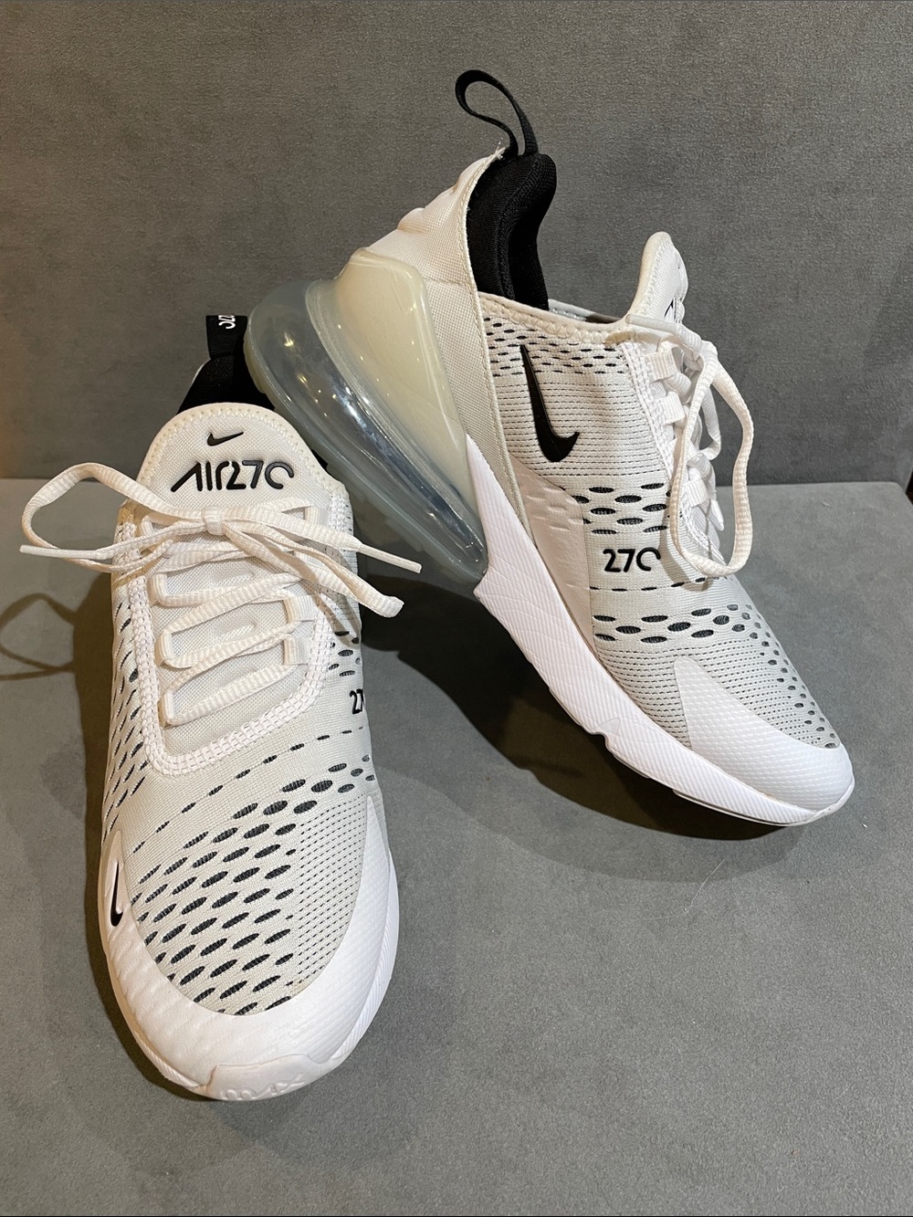 Nike Air Max 270 Sneakers Size 8 White Grey Black Womens Running Shoe